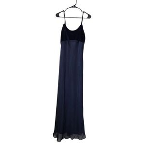 HAMPTON NITES Vintage Navy Blue Velvet Bodice Chiffon Maxi Gown Size 8